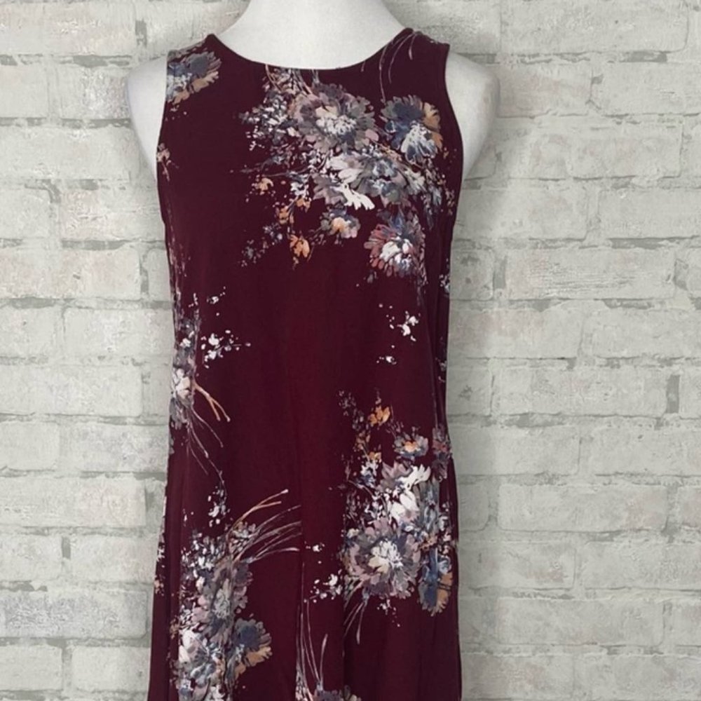 Burgundy Floral Sleeveless Shift Dress